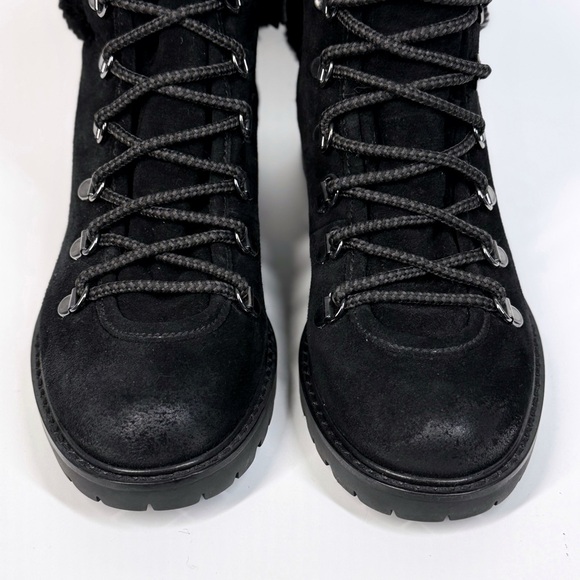 New SAM EDELMAN Tenlee Shearling Leather Lace Up Hiking Boots Black 7 - Picture 3 of 8
